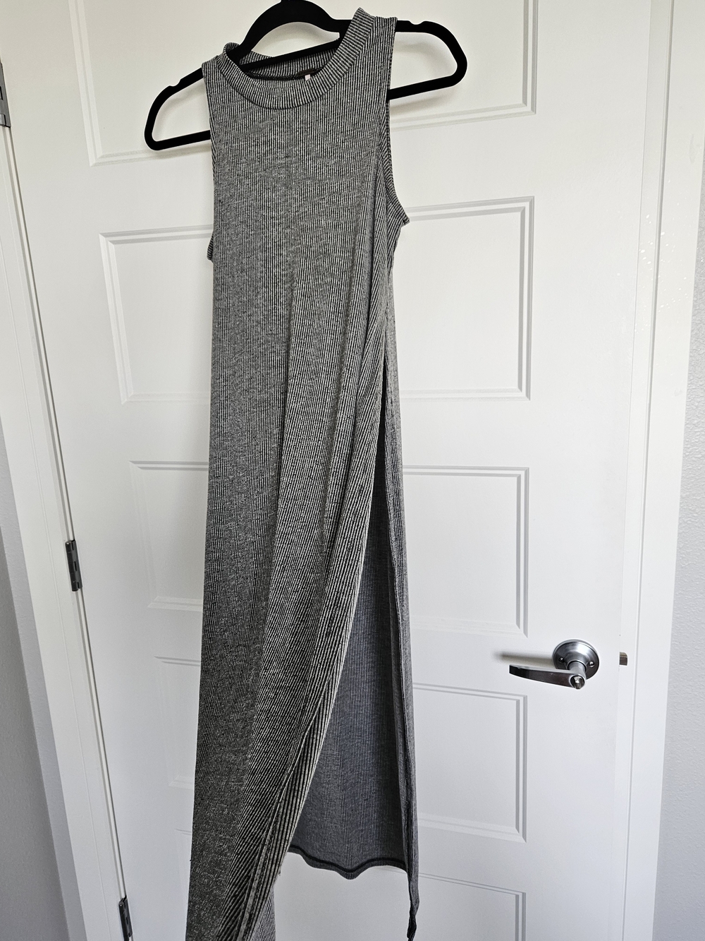 Poof! Gray Ribbed Sleeveless Maxi Dress with Side Slit